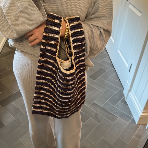 mar y sol straw tote navy blue stripe summer bag from Shopbop raffia handbag new - Picture 5 of 6